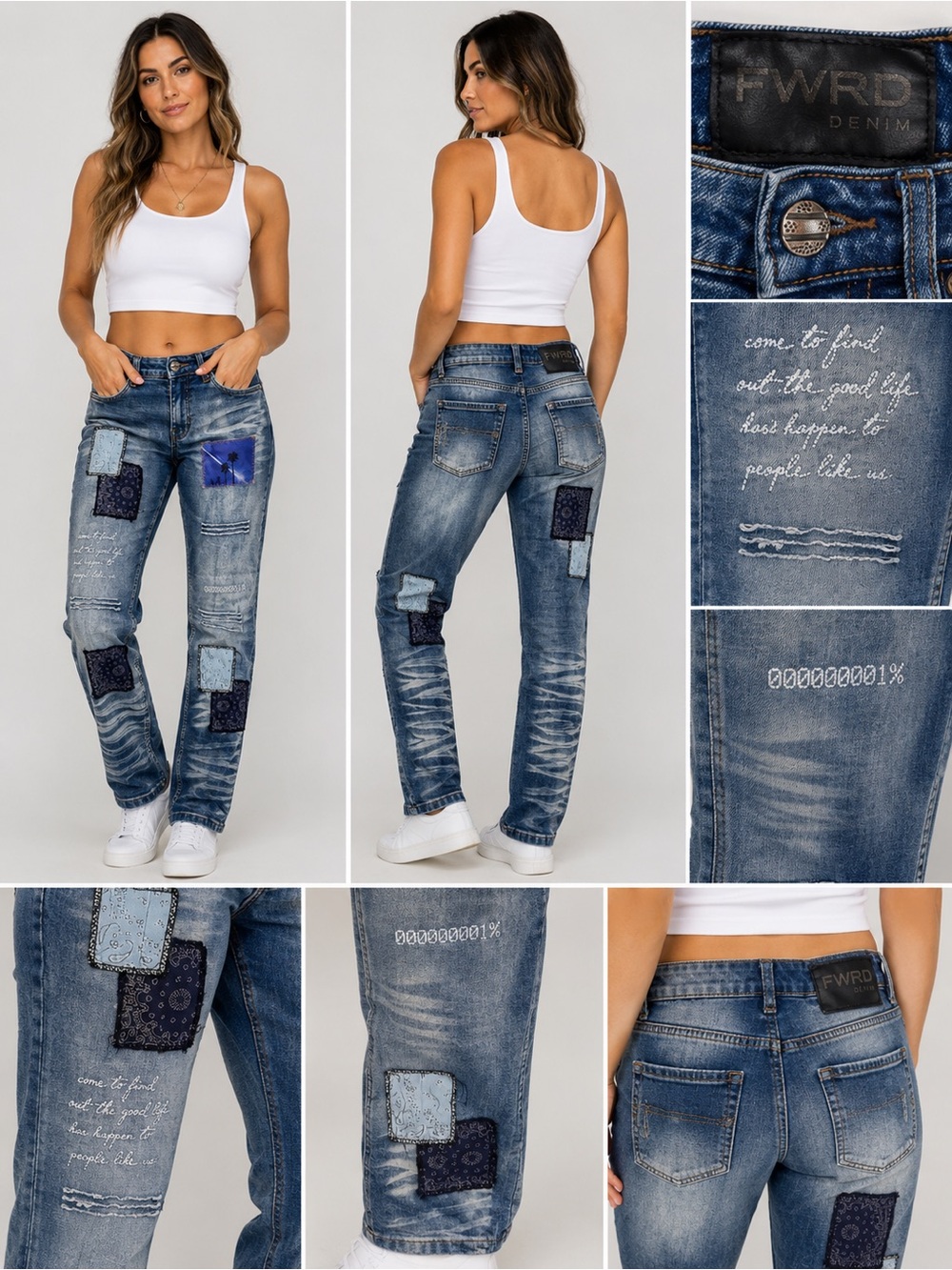 FWRD Denim Size 16 Patchwork Bandana Distressed Moto Jeans